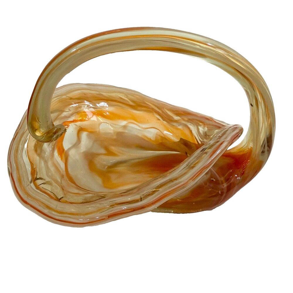 Vintage Amber Swirl Art Glass Cornucopia Basket Fall Thanksgiving